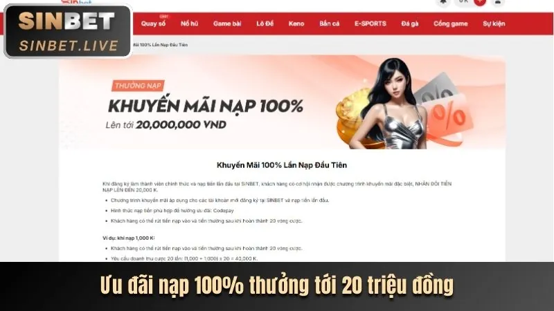 Thưởng chào mừng 100% cho lần nạp đầu